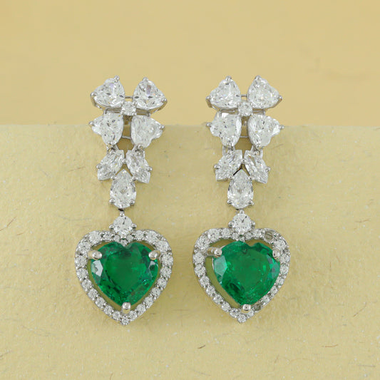 Green Heart Drop Silver Earrings with Fancy Shaped Swarovski Zirconia