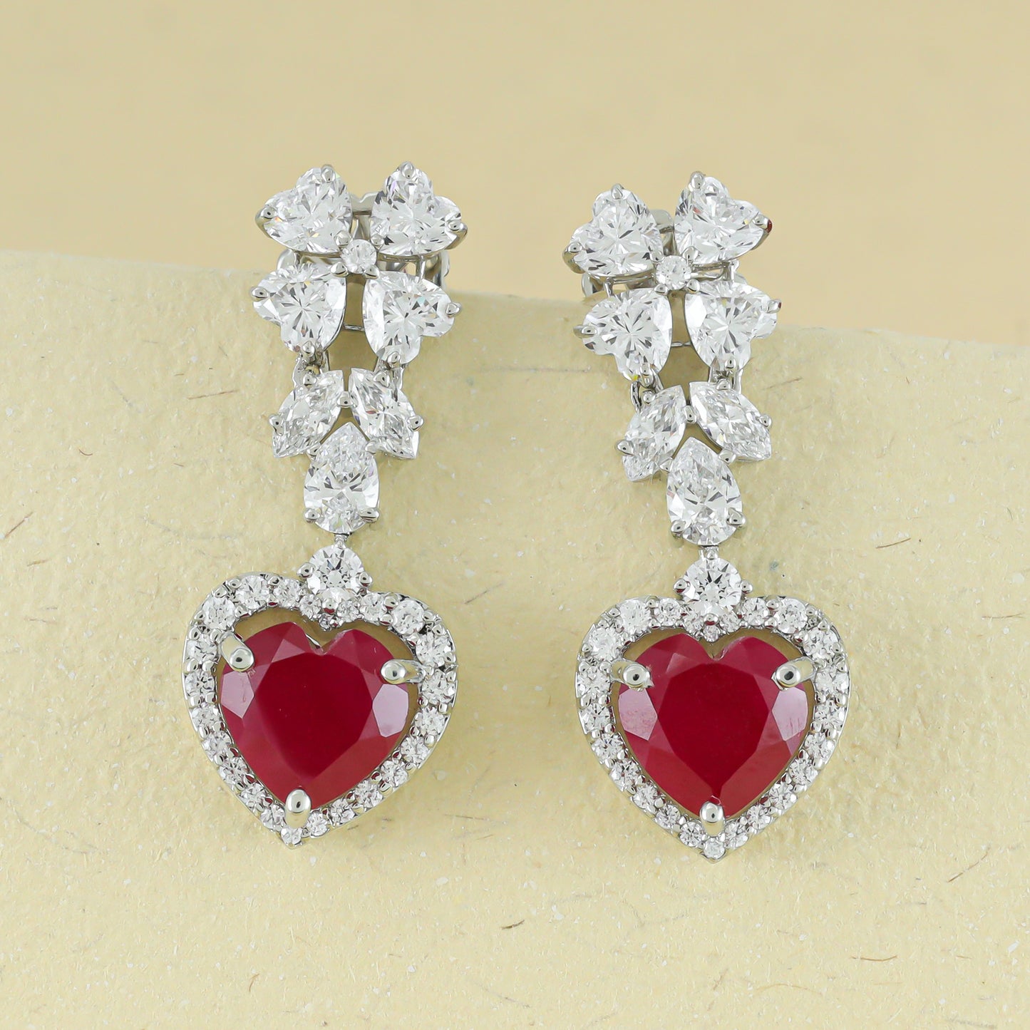 Red Heart Drop Silver Earrings with Fancy Shaped Swarovski Zirconia