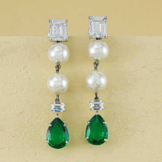 Shreya Green Drop Silver Earrings with Pearls and Swarovski Zirconia