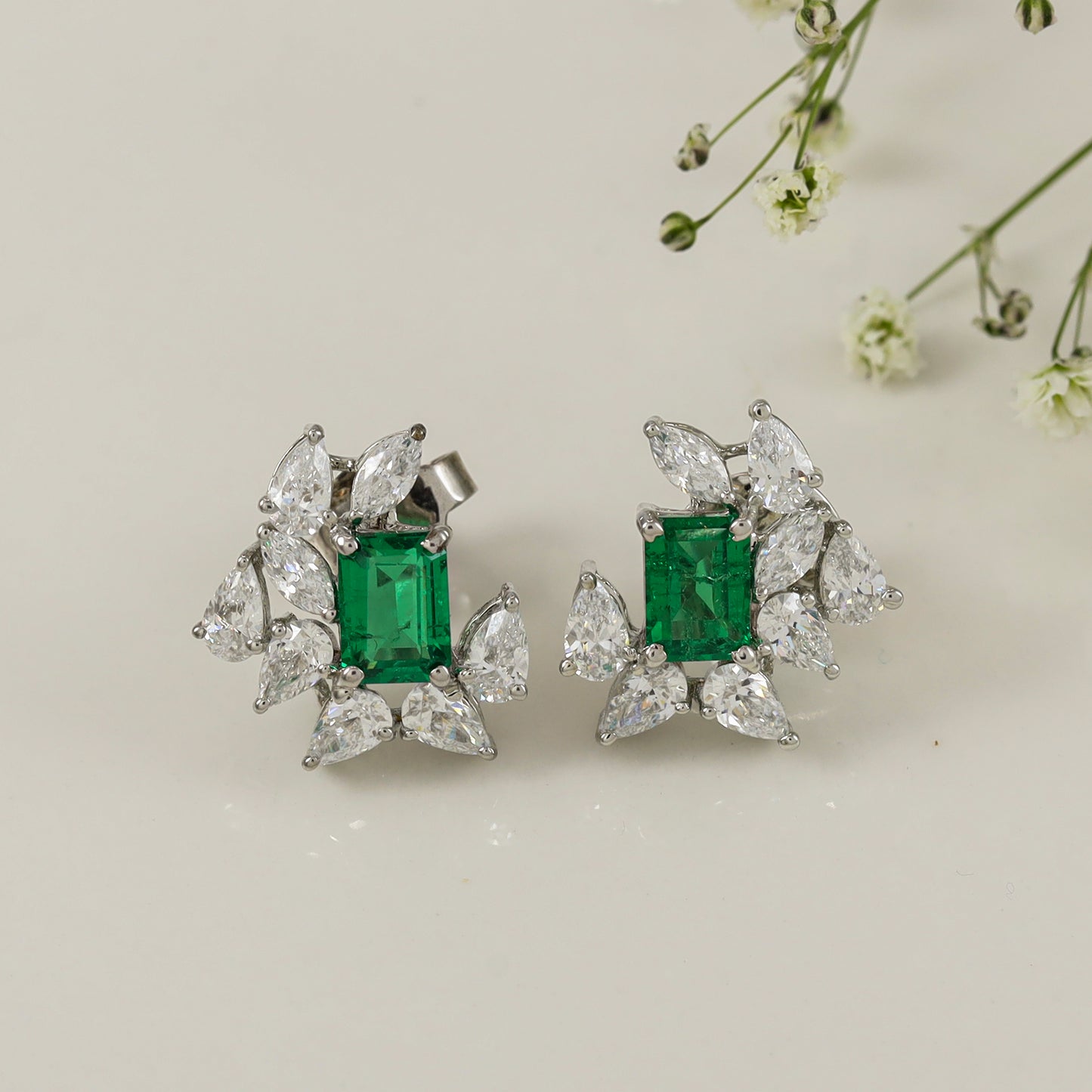 Elegant Green & White Silver Earrings with Swarovski Zirconia