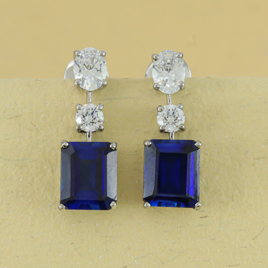 Charming Blue & White Silver Earrings with Swarovski Zirconia