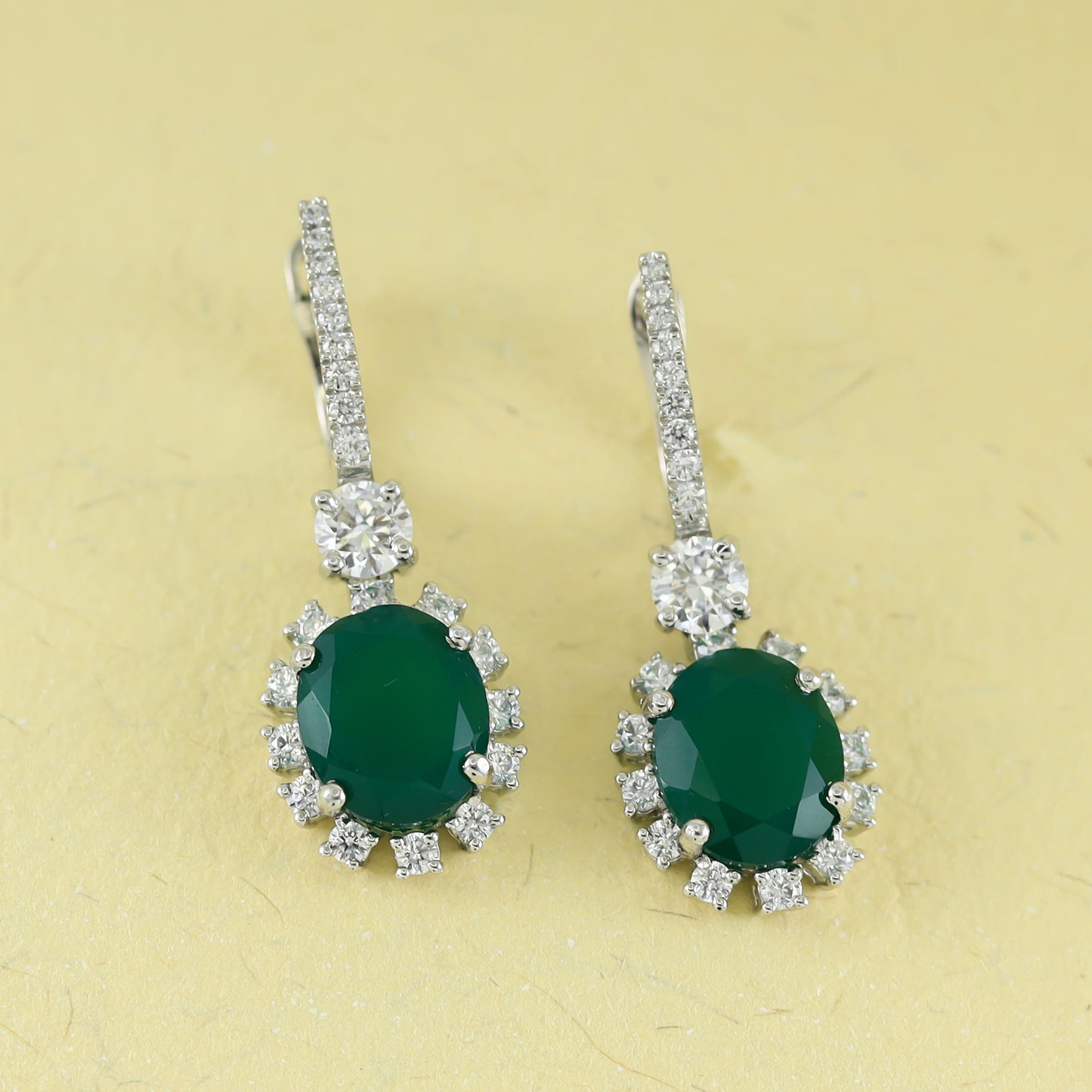 Enticing Clip on Green Silver Earrings with Swarovski Zirconia