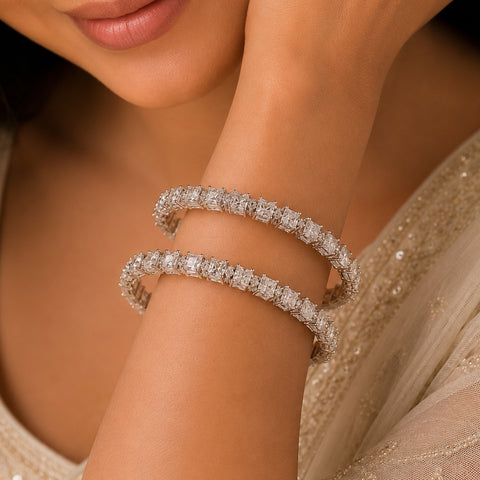 Avanya Silver Bangles With Princess Cut