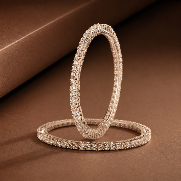 Aarohi Cristina Silver Bangles With Round Cut