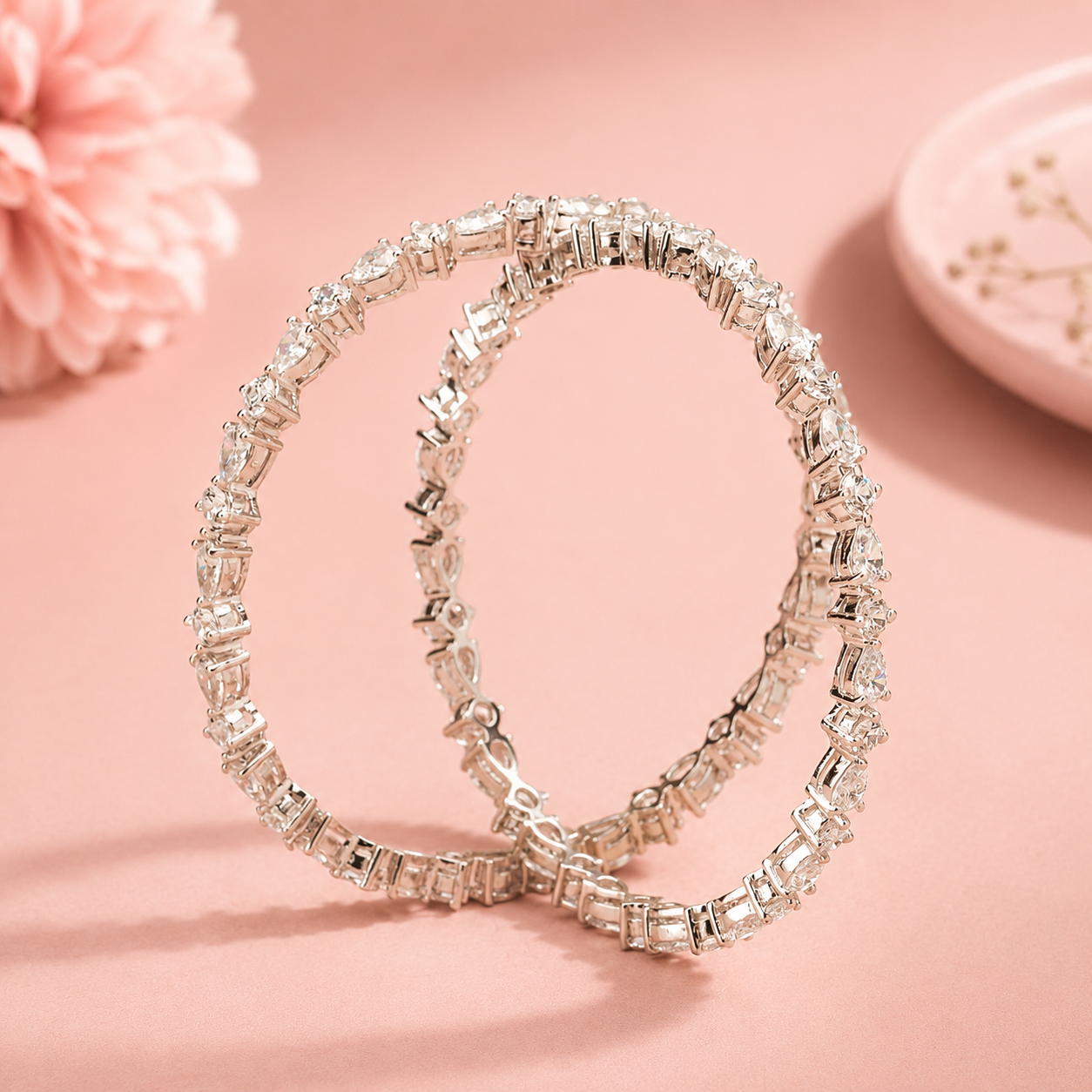 Mahi Silver Bangles With Round & Pear Cut