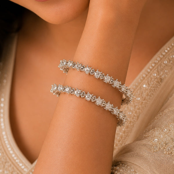 Mahi Silver Bangles With Round & Pear Cut