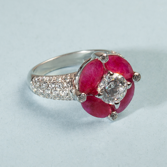 Saral Pink Floral Swarovski Silver Ring