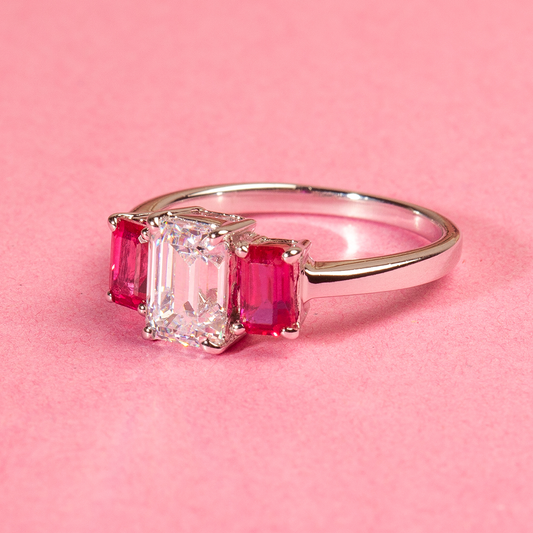 Scarlette Neon Pink Swarovski Silver Ring