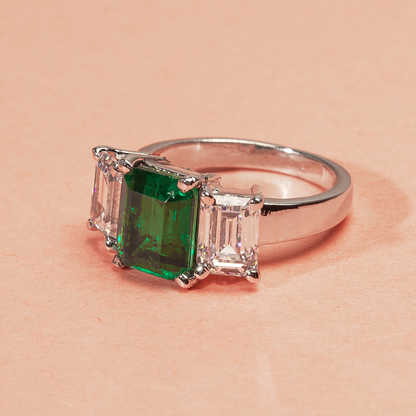 Vanessa Green & White Emerald Cut Swarovski Silver Ring