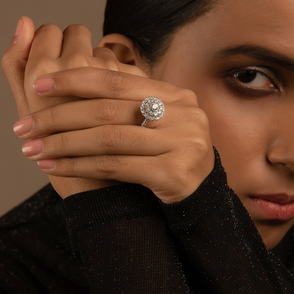 Ashika Round Shape Swarovski Silver Ring