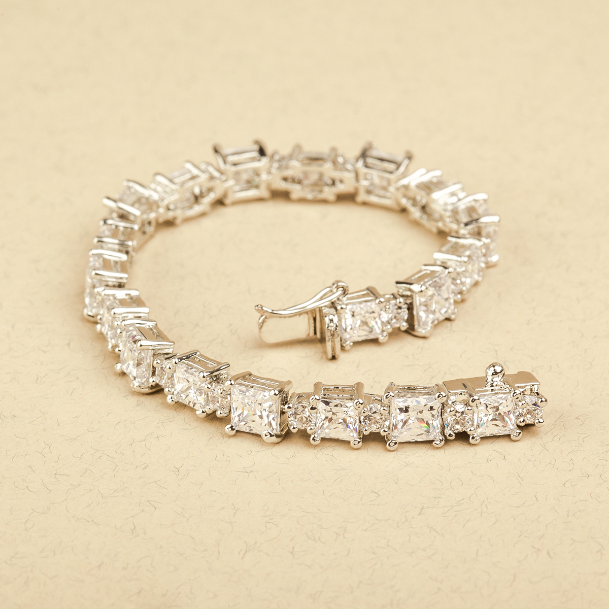 Prisha Princess Cut & Round Swarovski Zirconia Silver Bracelet