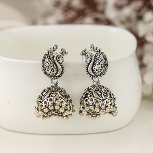 Saanvi Pretty Peacock Silver Earrings