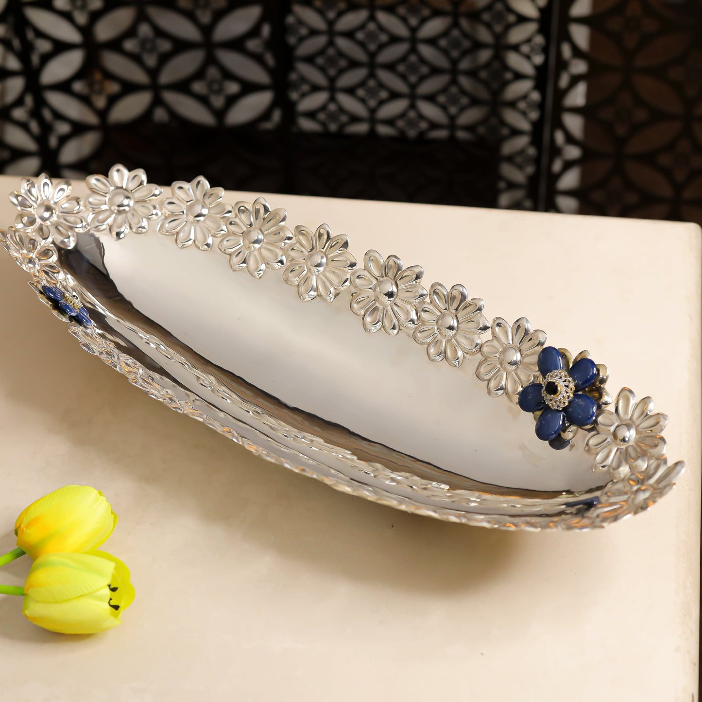Turvi Floral Design Silver Tray