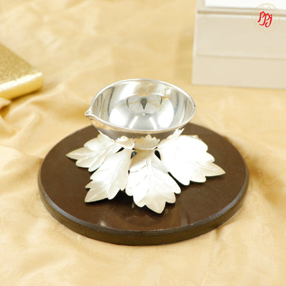 Royal Silver Diya With Wooden Stand