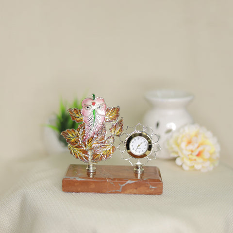 Pleasing Silver Table Watch With Ganesha Idol