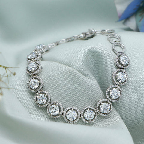 Rhythmic Silver Bracelet with Round Cut Swarovski Zirconia