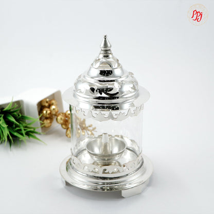 Santati Silver Diya With Glass Cover