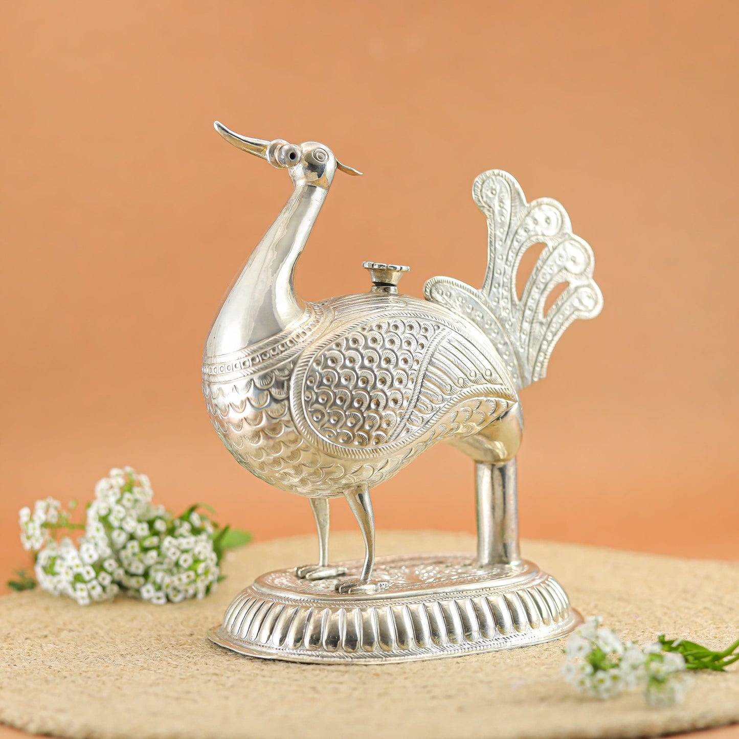 Arnavisha Antique Silver Decore With Peacock Design
