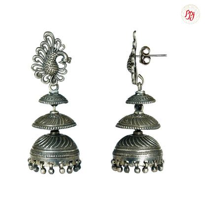 Dayita Classy Silver Earrings With Peacock Design