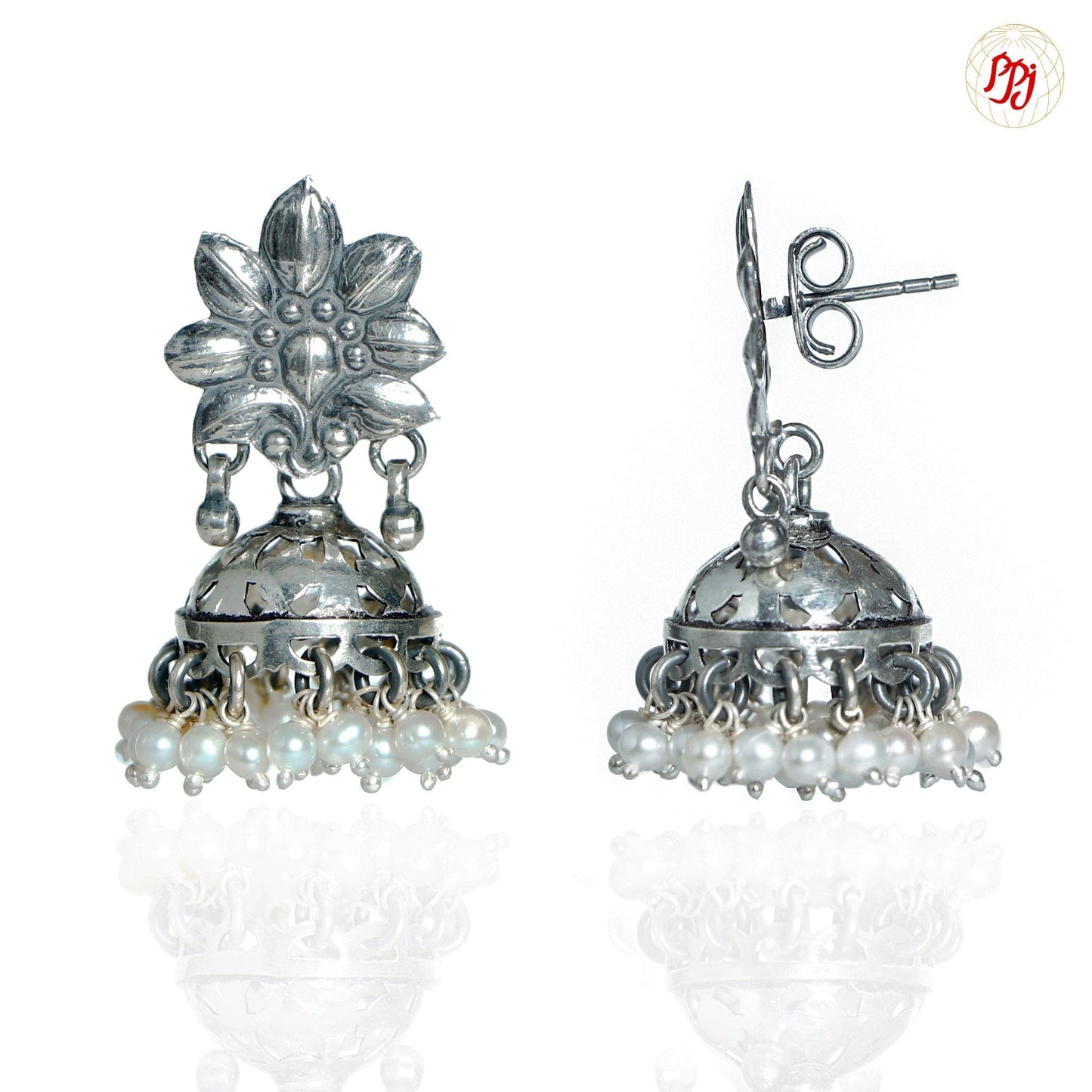 Advika Floral Design Silver Earrings