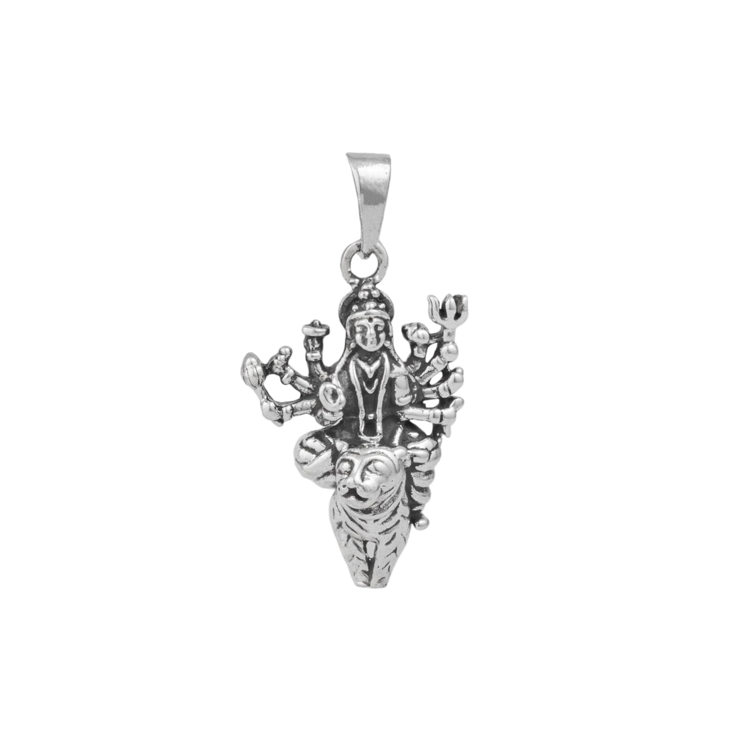 Pleasing Durga Silver Pendant