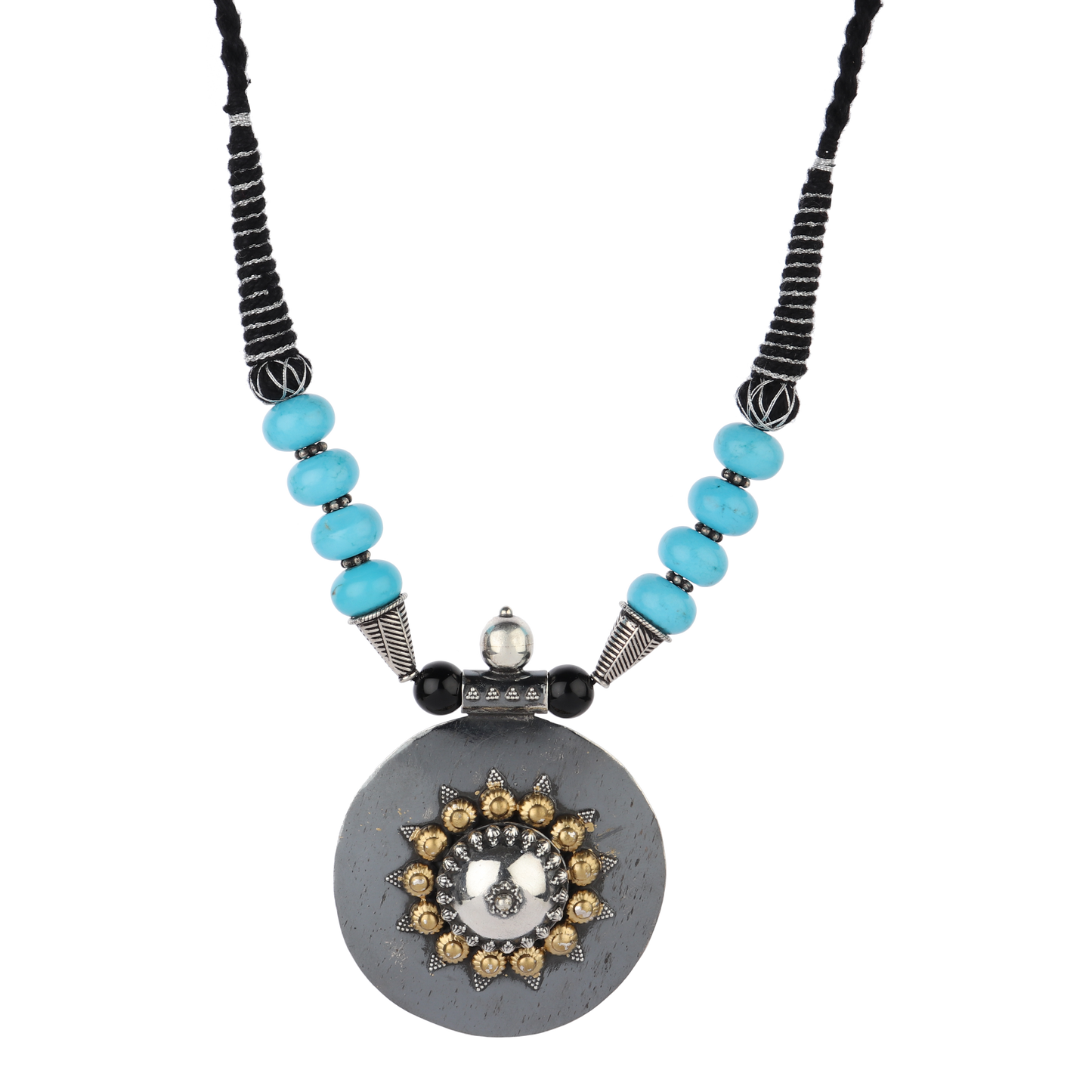 Zoya Blue Beaded Dual Tone Silver Necklace