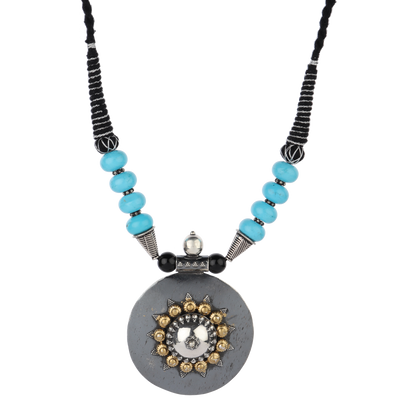 Zoya Blue Beaded Dual Tone Silver Necklace