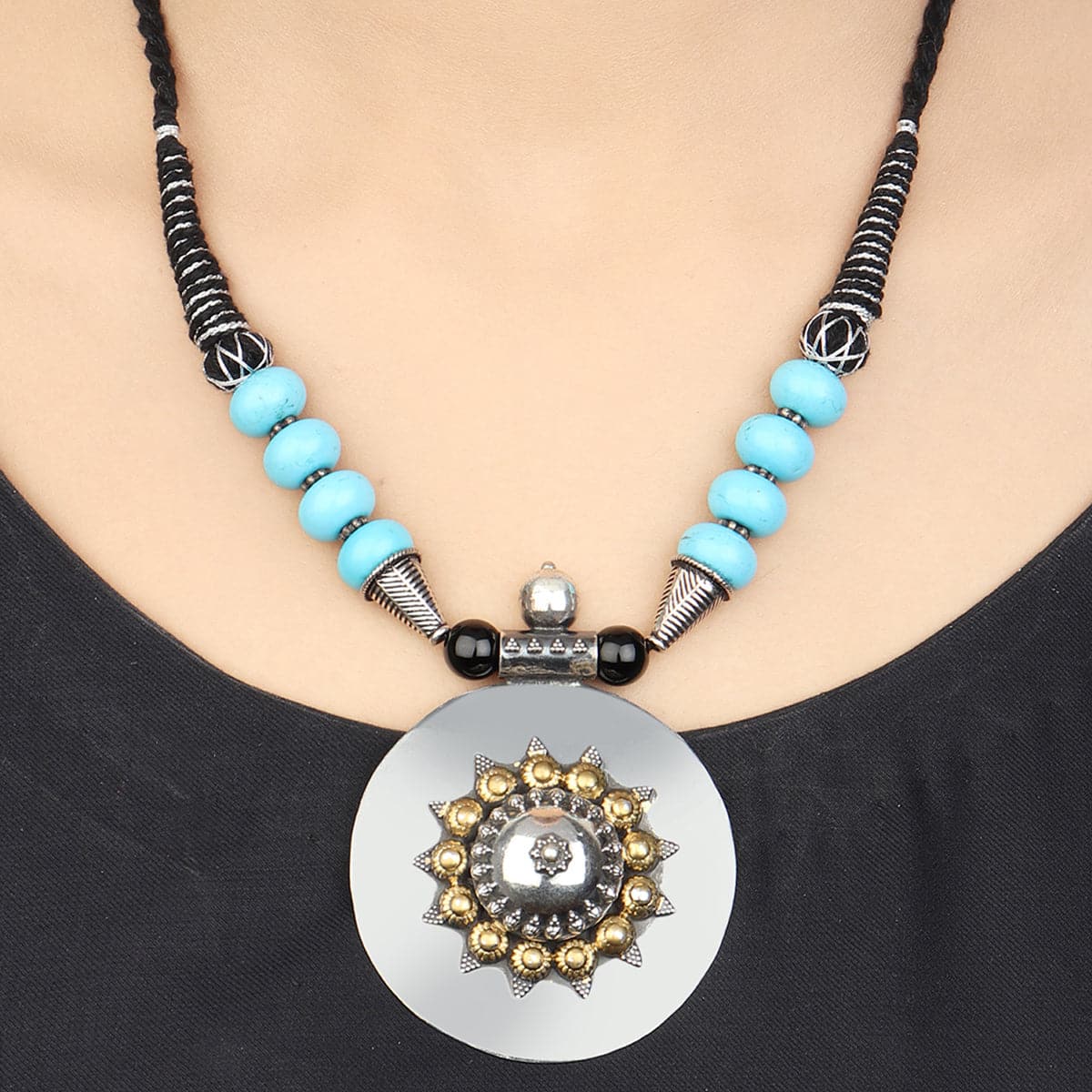 Zoya Blue Beaded Dual Tone Silver Necklace