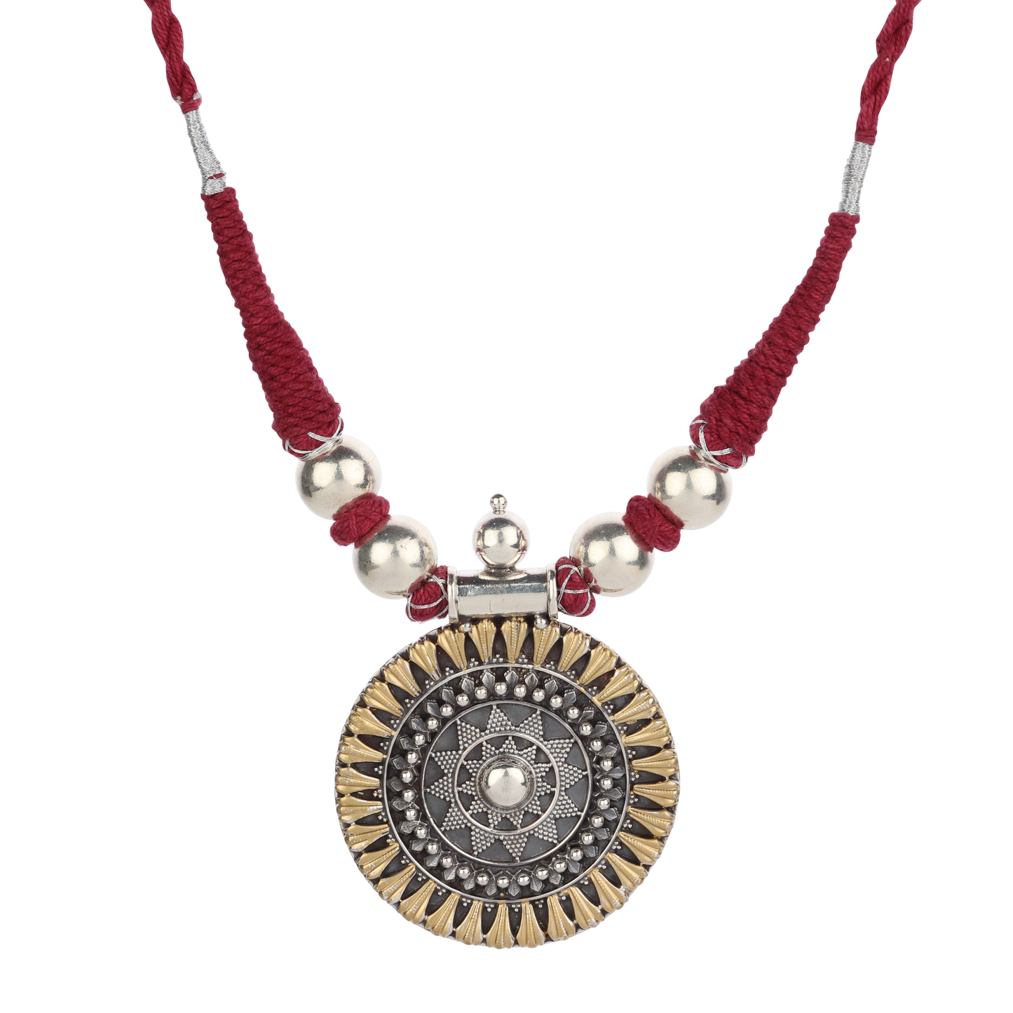 Lavanya Red Thread Dual Tone Silver Necklace