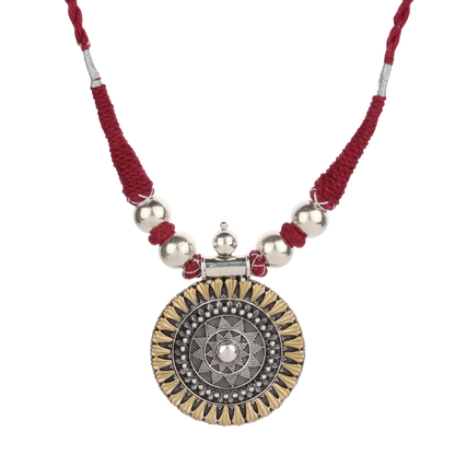 Lavanya Red Thread Dual Tone Silver Necklace