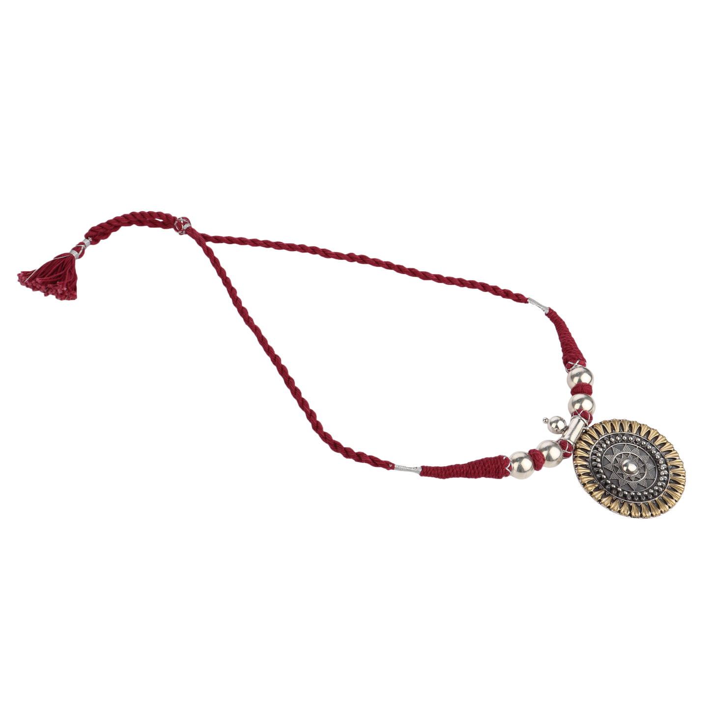 Lavanya Red Thread Dual Tone Silver Necklace