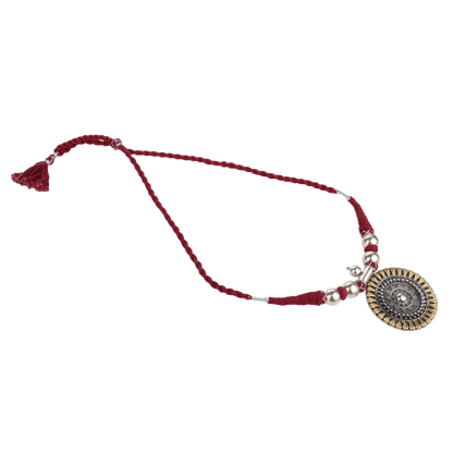 Lavanya Red Thread Dual Tone Silver Necklace