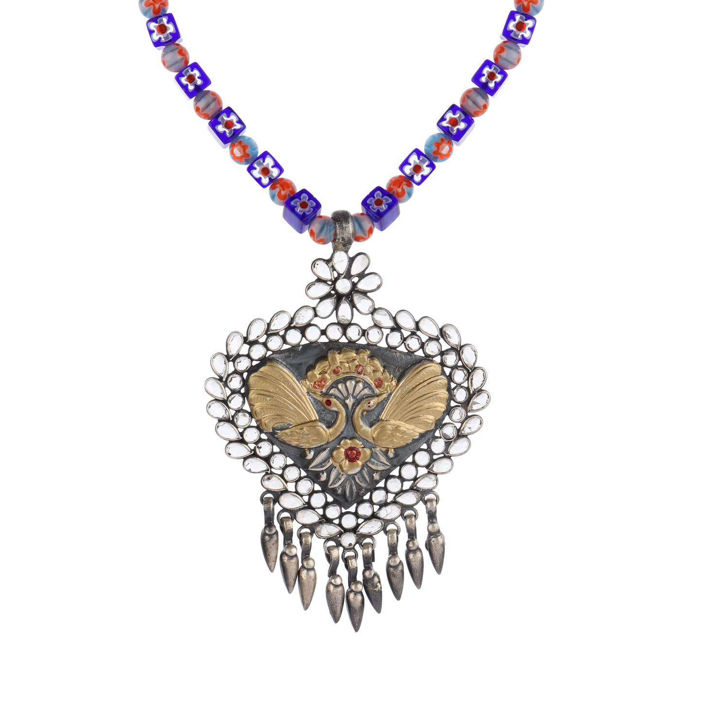 Naina Purple Beaded Dual Tone Silver Necklace