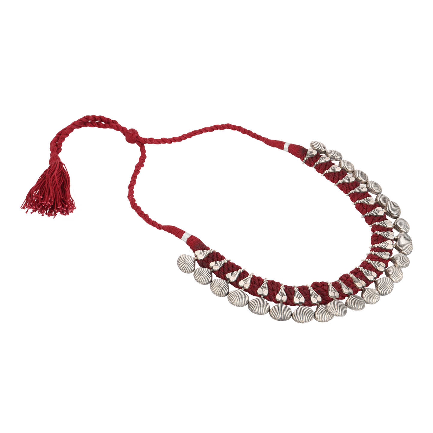 Ipshita Red Thread Tribal Silver Necklace