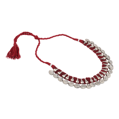 Ipshita Red Thread Tribal Silver Necklace