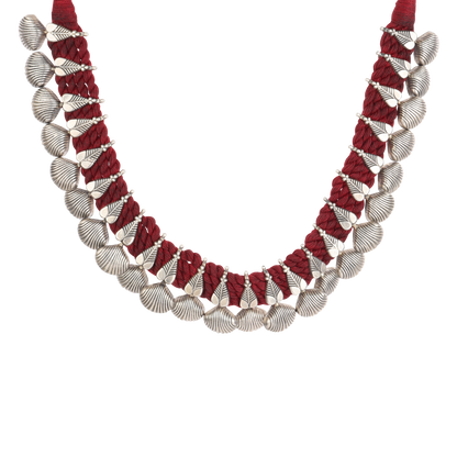 Ipshita Red Thread Tribal Silver Necklace