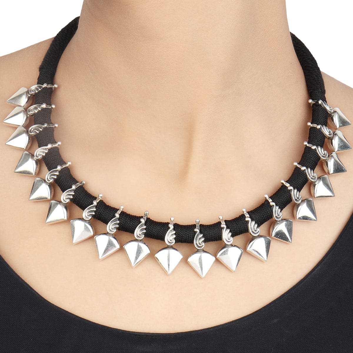 Anika Black Thread Silver Choker Necklace