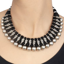 Ruhani Black Thread Tribal Silver Choker
