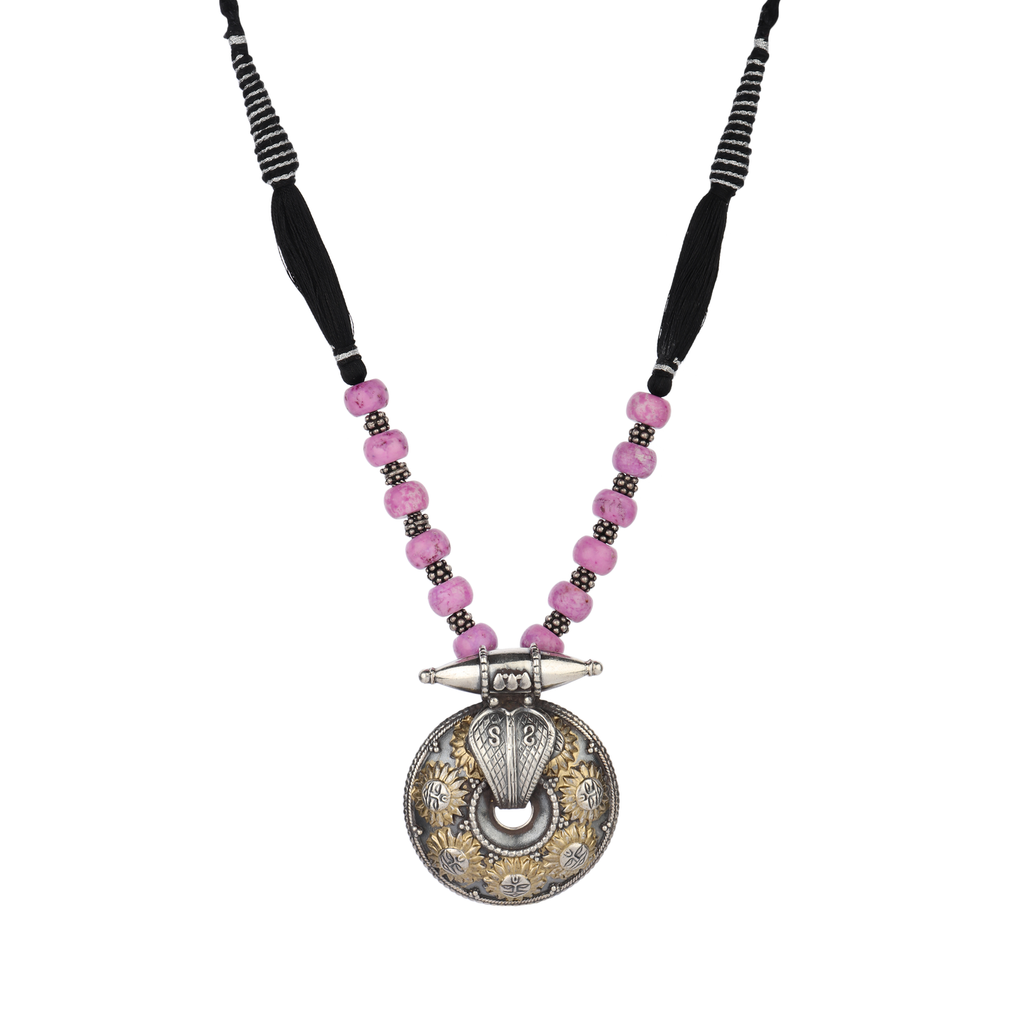 Allura Pink Beaded With Dual Silver Tone Necklace