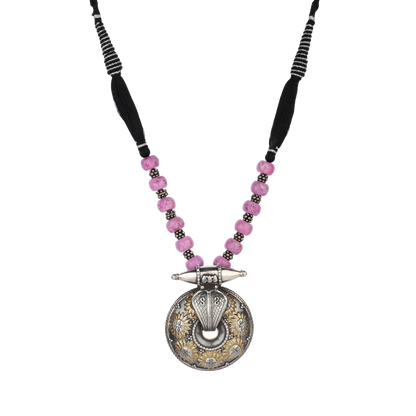 Allura Pink Beaded With Dual Silver Tone Necklace