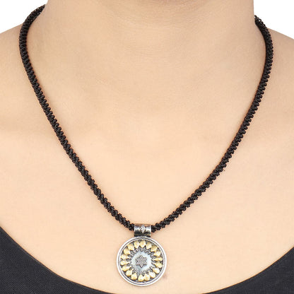 Alyna Black Thread Dual Tone Silver Necklace