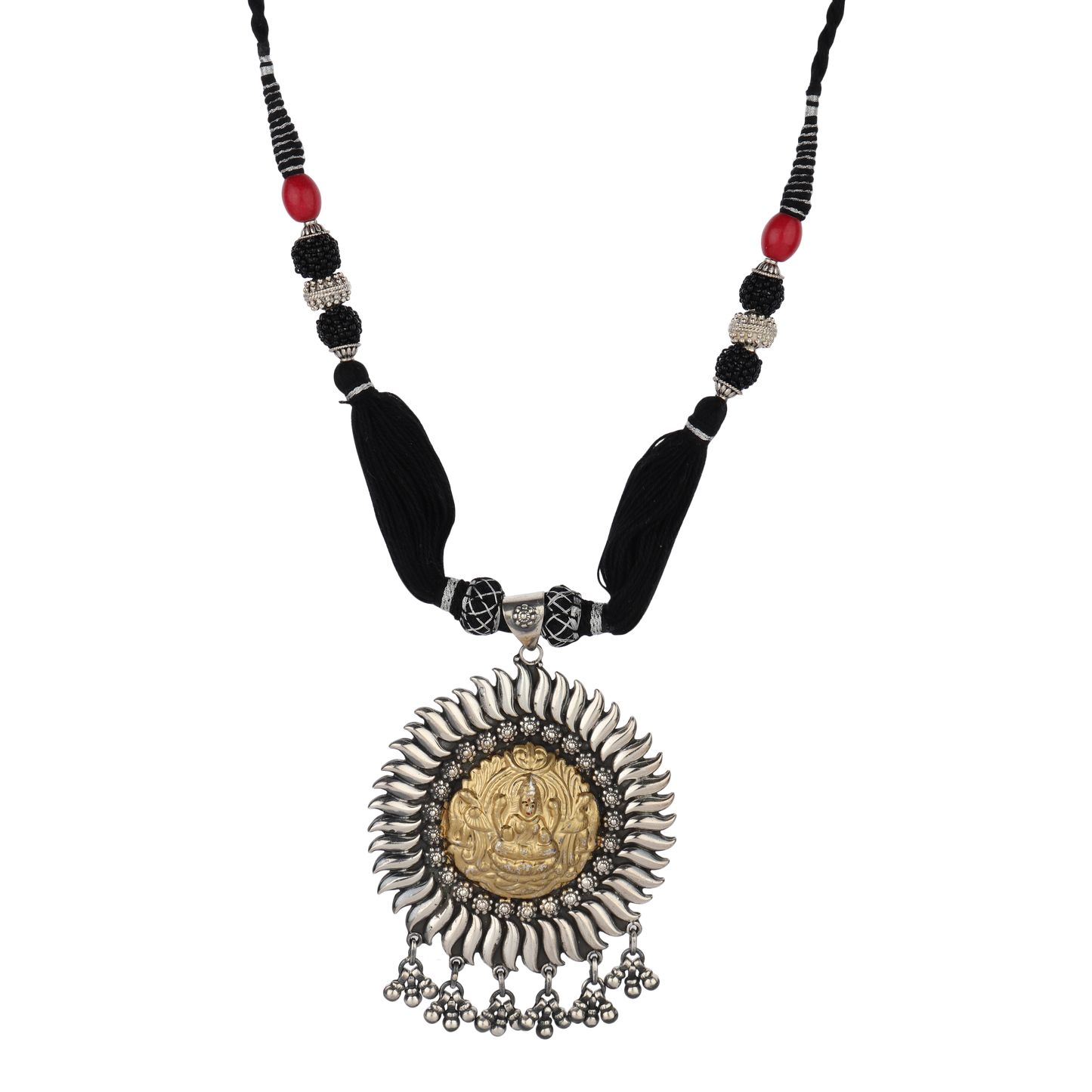 Nimisha Deity Motif Thread Silver Necklace