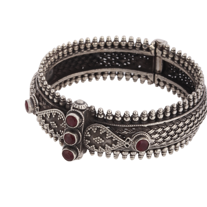 Ista Red Tribal Silver Bangle