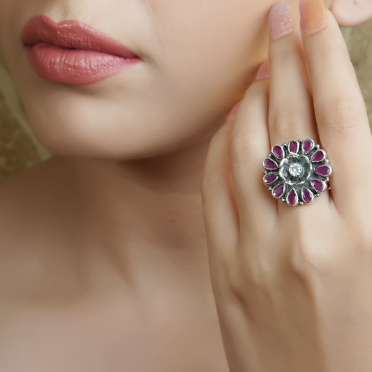 Parinita Pink Silver Ring