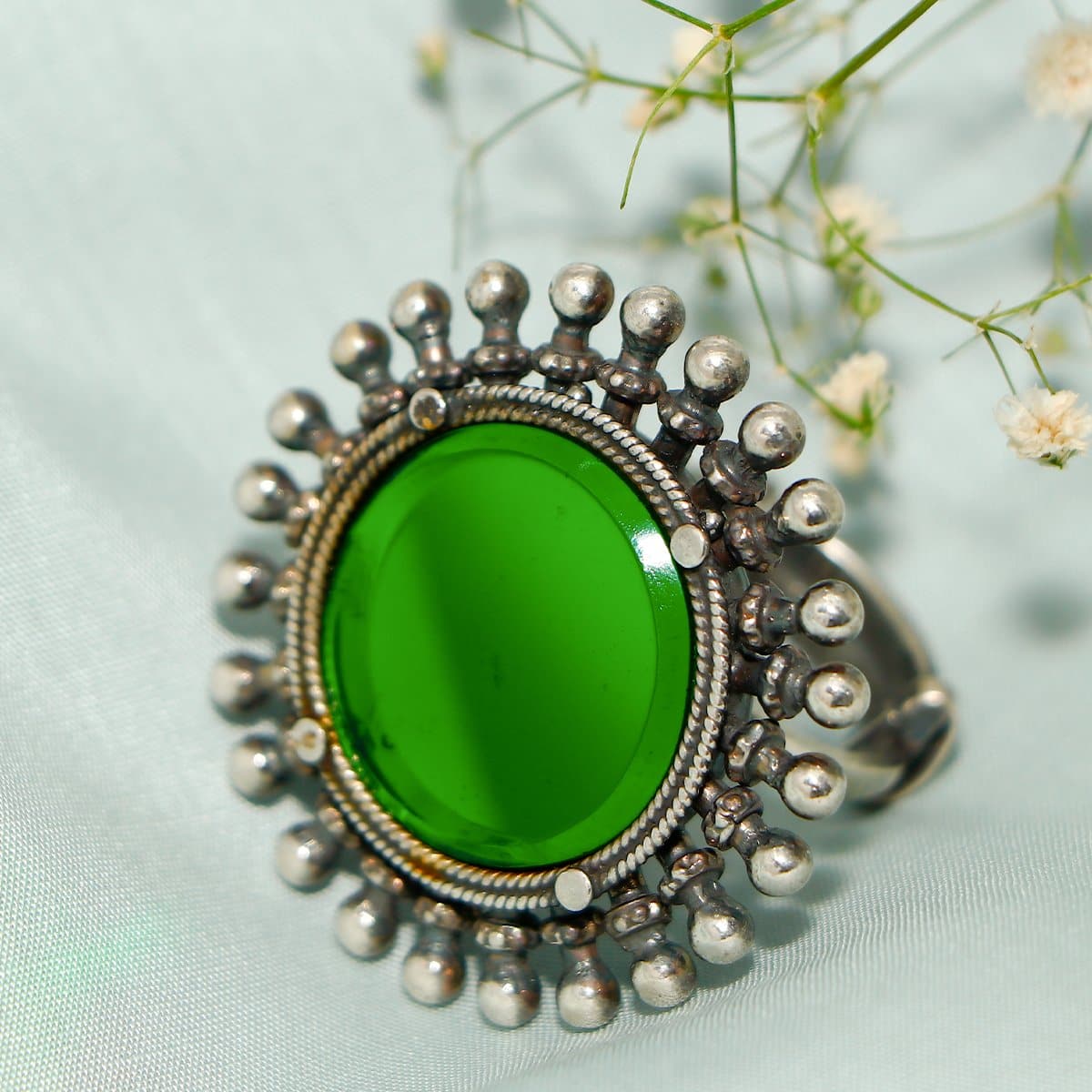 Gracy Green Mirror Silver Ring