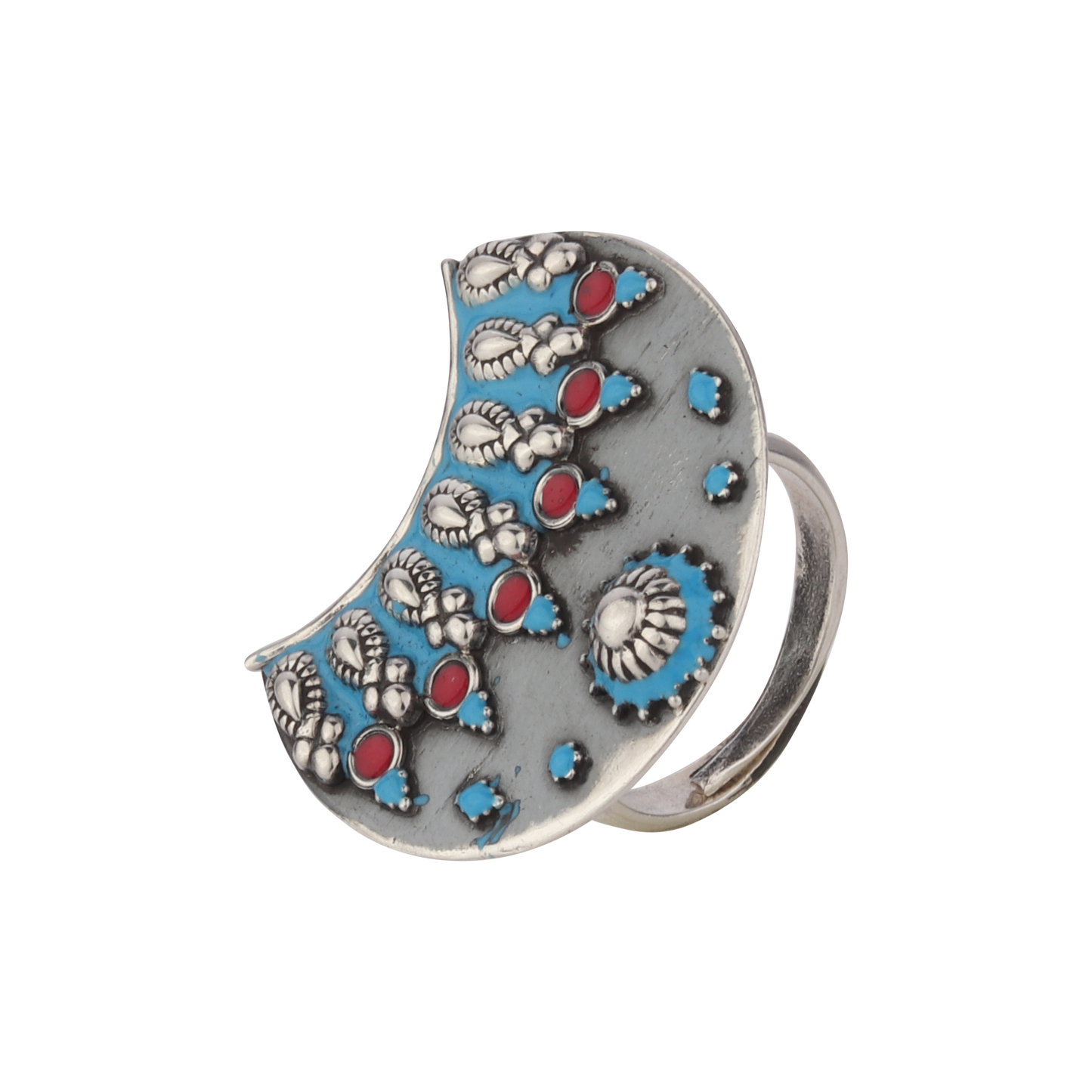 Aurelia Red-Blue Enameled Silver Ring