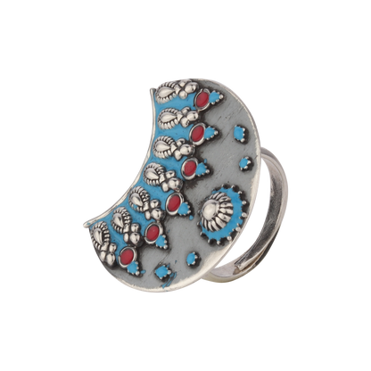 Aurelia Red-Blue Enameled Silver Ring