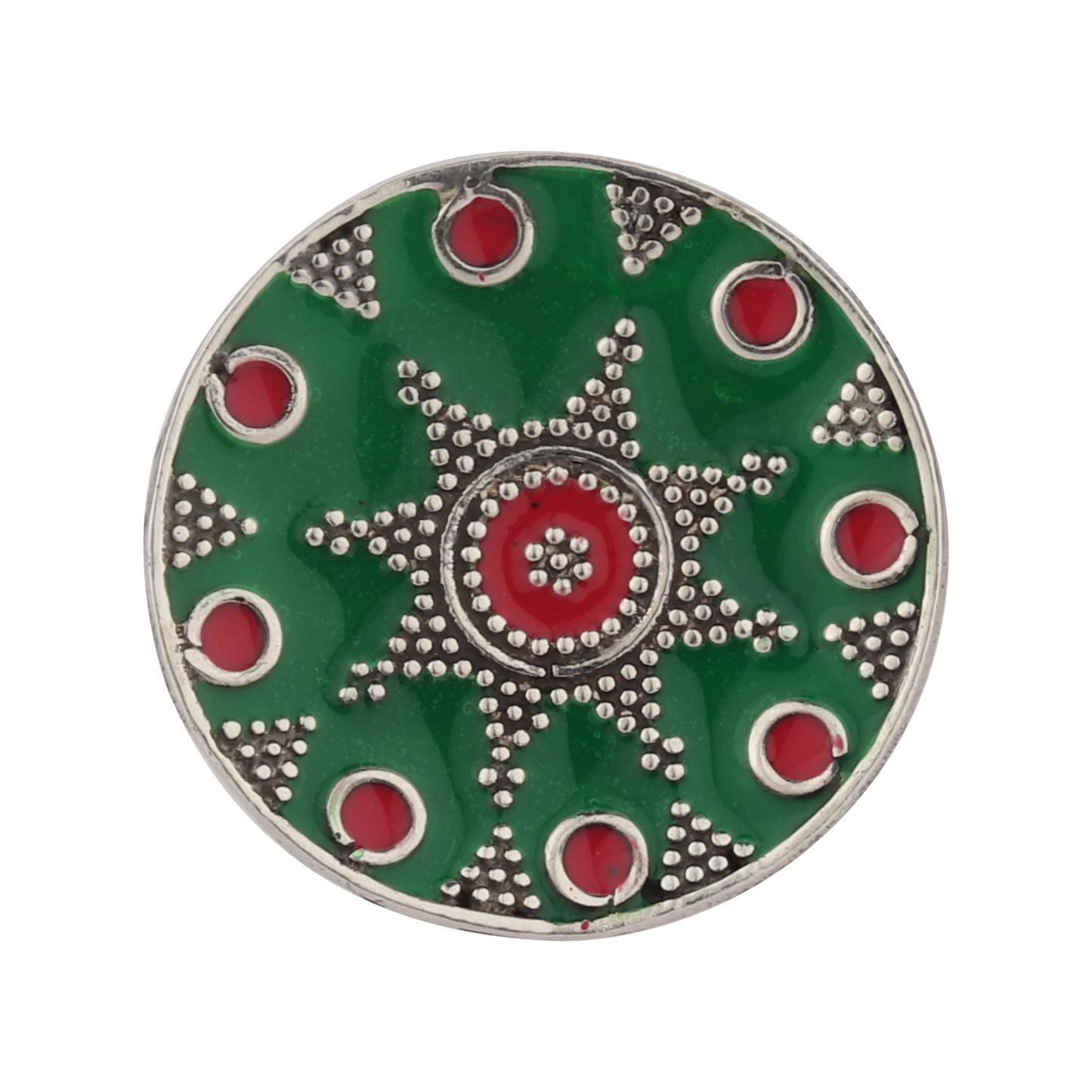 Vintage Green-Red Enameled Silver Ring