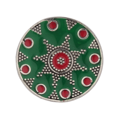 Vintage Green-Red Enameled Silver Ring