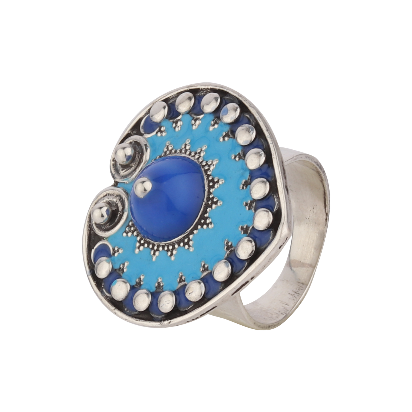 Stunning Blue Enameled Silver Ring